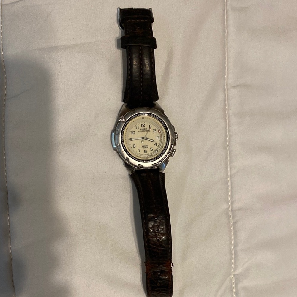 Timex expedition with Brown Leather Band (needs new strap but watch runs fine)
